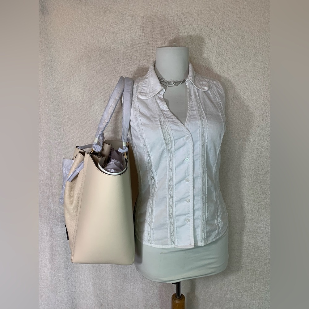 NEW Tory Burch Mcgraw Dragonfly Brie Cream Leather Oversized Shopper Tote Bag - Picture 6 of 16